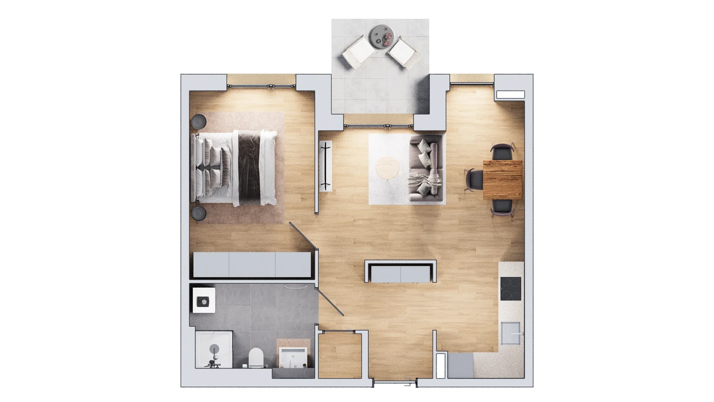 Beispielgrundriss 2-Zimmer-Wohnung W02