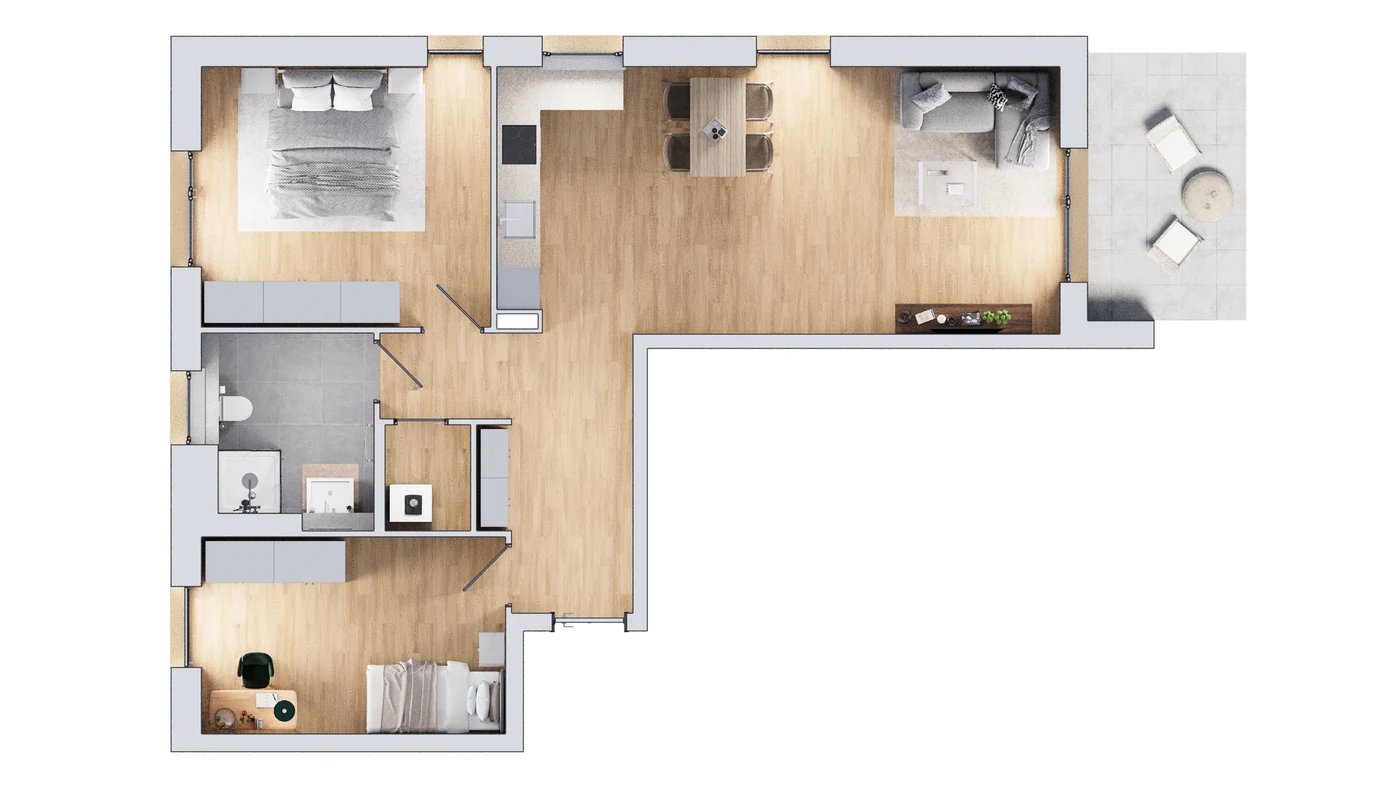 Beispielgrundriss 3-Zimmer-Wohnung W01
