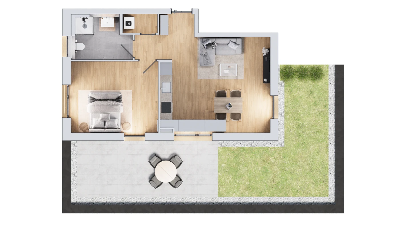 Beispielgrundriss Penthouse-Wohnung W19 mit Dachterrasse