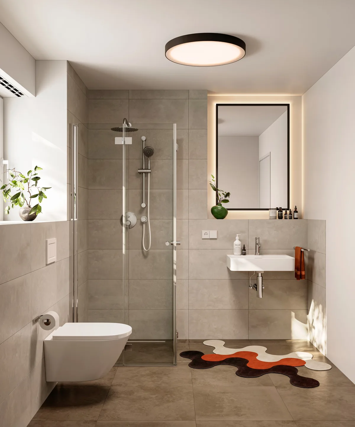 Badezimmer mit bodengleicher Dusche