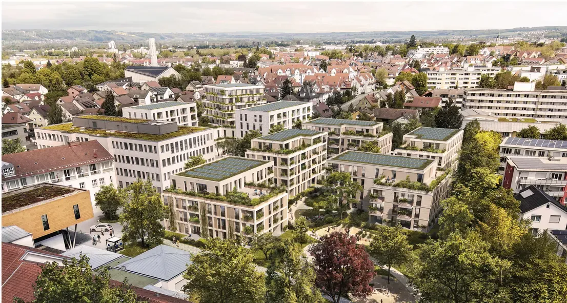 Luftbild-Visualisierung des 14 Nothelfer Quartiers in Weingarten